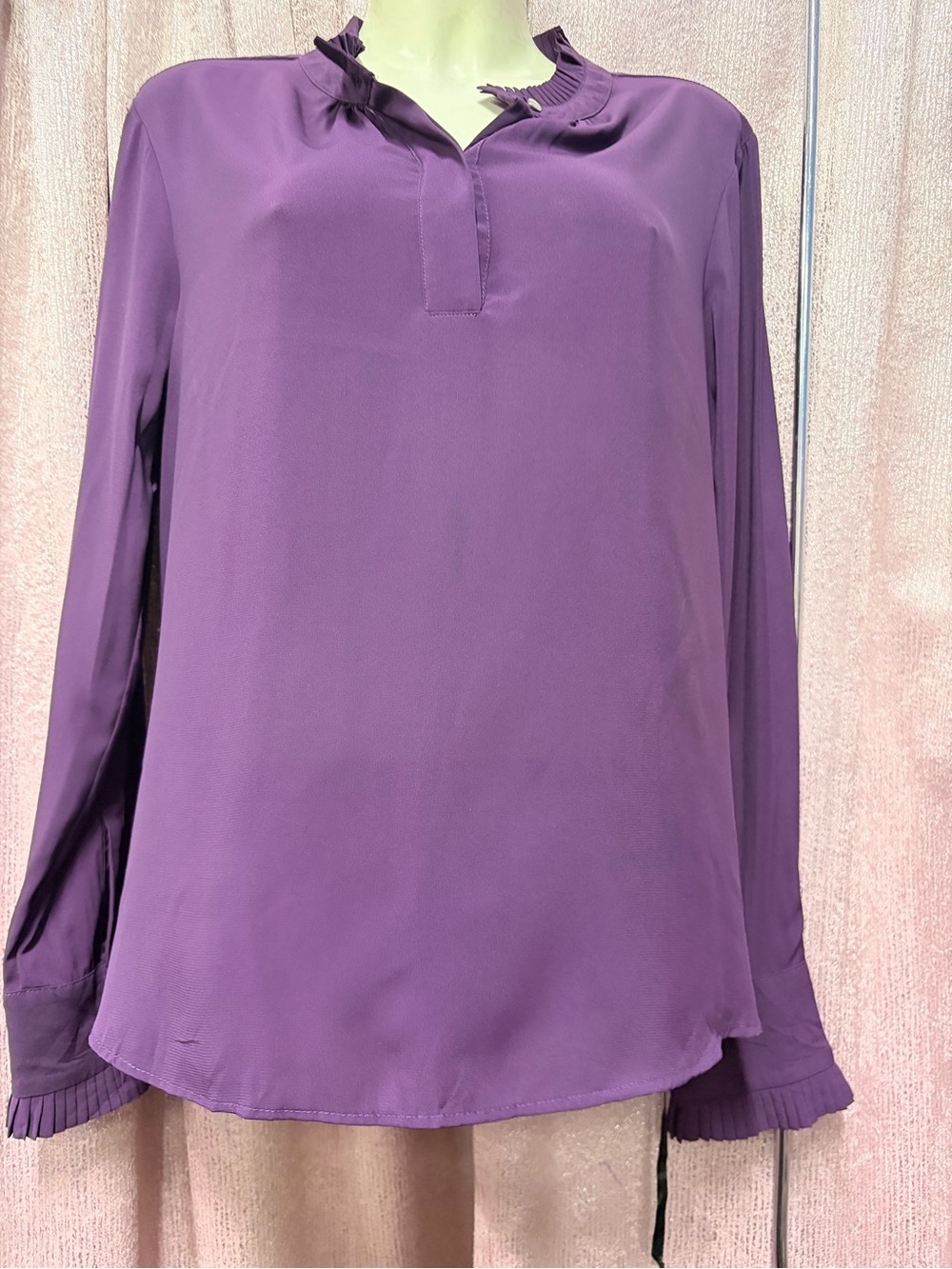 Calvin Klein Purple Ruffle-Neck Long Sleeve Blouse
